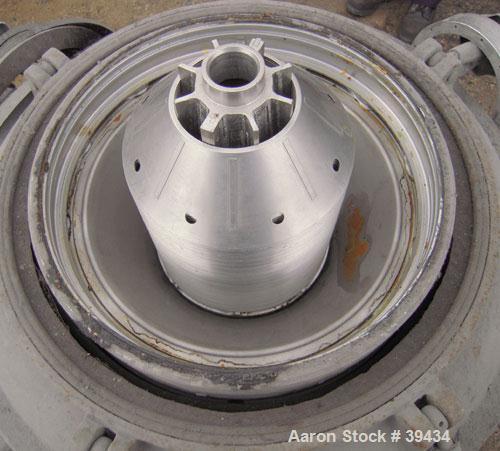 Used Alfa Laval CAFPX-207-XGV-19-60 Disc Centrifuge, 316 Stainless Steel. Light phase pump discharge, heavy phase overflow, outer rising channel. Driven by a 10 HP, 3/60/230/460 Volt, 1750 RPM Motor.