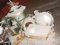 Used Alfa Laval CAFPX-207-XGV-19-60 Disc Centrifuge, 316 Stainless Steel. Light phase pump discharge, heavy phase overflow, outer rising channel. Driven by a 10 HP, 3/60/230/460 Volt, 1750 RPM Motor.