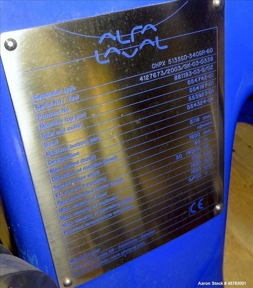 Used Alfa Laval CHPX-513-SDG-34 Desludger Disc Centrifuge.