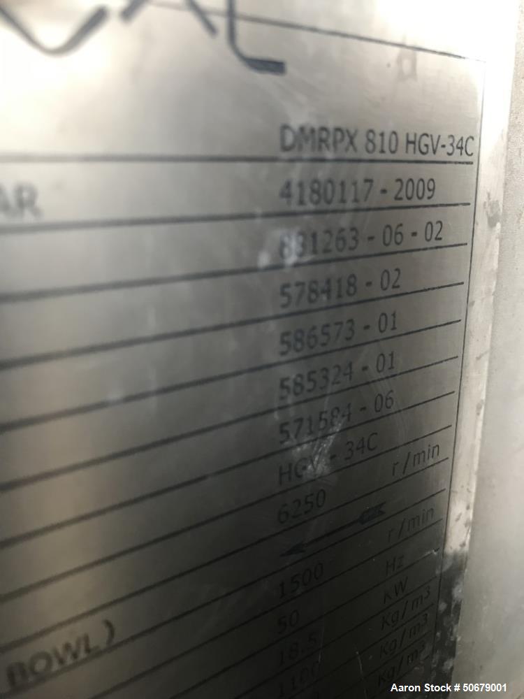 Used Alfa Laval Desludger Disc Centrifuge, Model DMRPX810-HGV-34C.