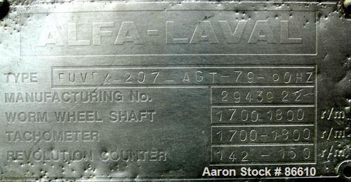 Used Alfa Laval FUVPX-207-AGT-79-60 Desludger Disc Centrifuge