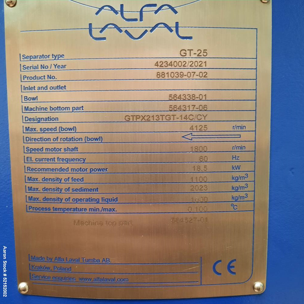 Alfa Laval GT25 (GTPX 213TGT-14C/CY) Desludger Disc Centrifuge