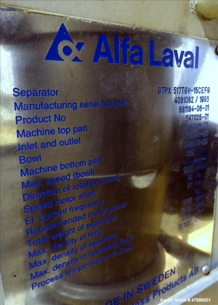 Used Alfa Laval GTPX-517-TGV-15CEFS Desludger Disc Centrifuge.