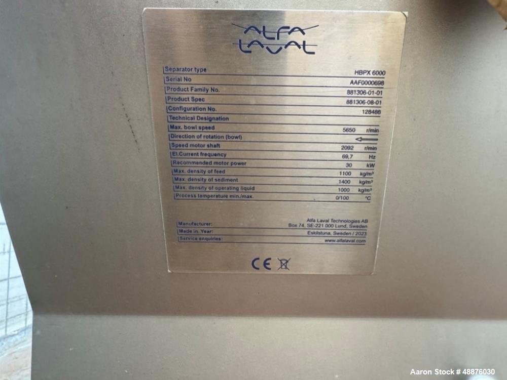 Used Alfa Laval HBPX 6000 Disc Centrifuge | 30kW | 2023 Build | High-Speed Separation