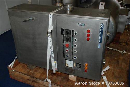 Used Alfa Laval HMRPX-518-HGV-74-50 Desludger Disc Centrifuge. Stainless steel construction (product contact areas), max bowl speed 3850 rpm, hermetic design, centripetal pump liquid discharge, direc...