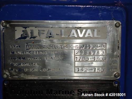 Used-Alfa Laval MAPX-204TST-24-60 Desludger Disc Centrifuge.  Stainless steel construction (product contact areas), separato...
