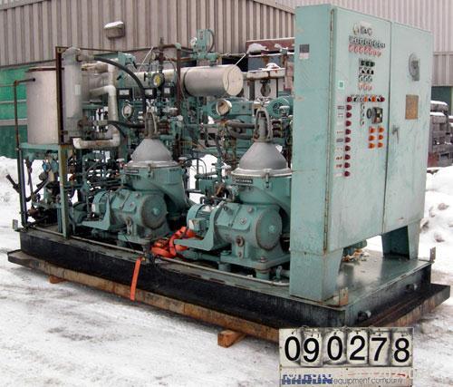 Used Diesel Engine Fuel Treatment System consisting of: (2) Alfa Laval model MAPX-205 TGT-24-60HZ disc bowl centrifuges, bowl speed 1700-1800 rpm, self-cleaning design feature for solids discharge, b...