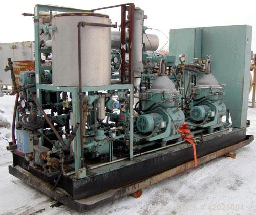 Used Diesel Engine Fuel Treatment System consisting of: (2) Alfa Laval model MAPX-205 TGT-24-60HZ disc bowl centrifuges, bowl speed 1700-1800 rpm, self-cleaning design feature for solids discharge, b...
