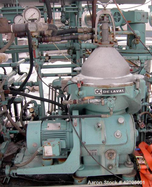 Used Diesel Engine Fuel Treatment System consisting of: (2) Alfa Laval model MAPX-205 TGT-24-60HZ disc bowl centrifuges, bowl speed 1700-1800 rpm, self-cleaning design feature for solids discharge, b...