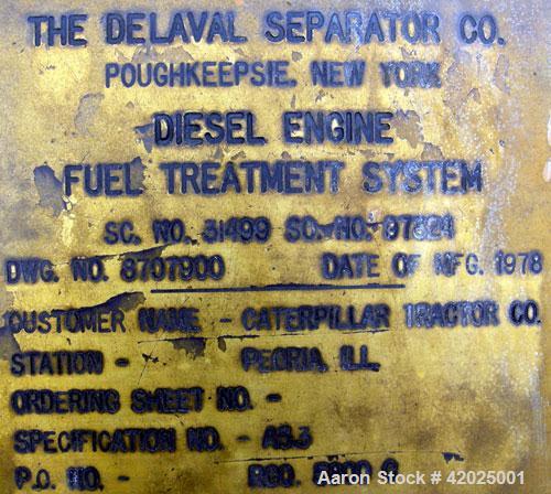 Used Diesel Engine Fuel Treatment System consisting of: (2) Alfa Laval model MAPX-205 TGT-24-60HZ disc bowl centrifuges, bowl speed 1700-1800 rpm, self-cleaning design feature for solids discharge, b...