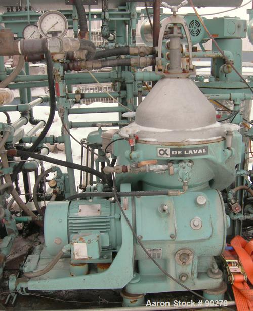 USED: Diesel engine fuel treatment system consisting of: (2) Alfa Laval model MAPX-205 TGT-24-60HZ disc bowl centrifuges, bowl speed 1700-1800 rpm, self-cleaning design feature for solids discharge, ...