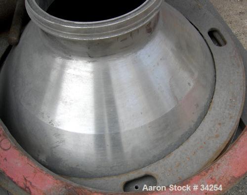 Used Alfa-Laval MAPX-210T-29-60 Oil Purifier Centrifuge Frame, 329 Stainless Steel. Frame driven feed pump, 25 hp motor 208/3/60, 1760 rpm tefc.