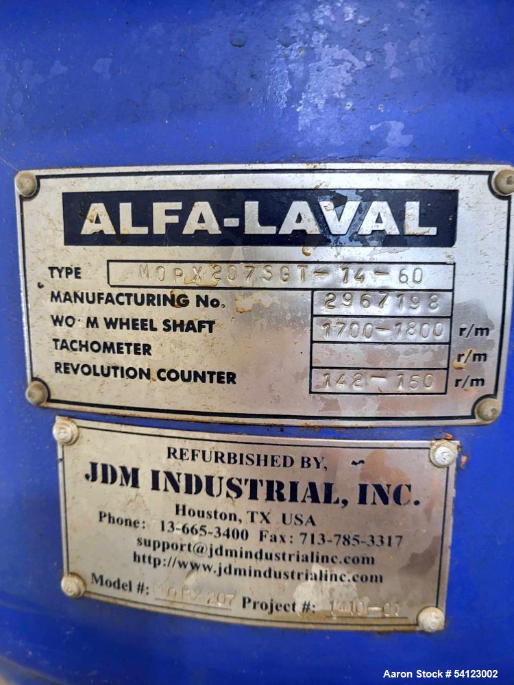 Alfa Laval MOPX-207-SGT-14-60 Desludger Disc Centrifuge – Stainless Steel Bowl, 17.5 HP Motor (Used)