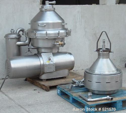 USED: Alfa Laval MRPX-214-TGC desludger disc centrifuge, stainless steel construction on product contact areas. Clarifier design, centripetal pump liquid discharge, direct drive configuration, approx...