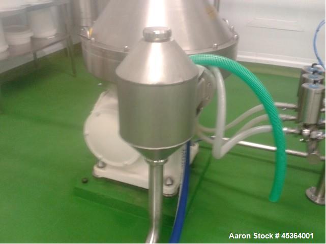 Used Alfa Laval MRPX-410-TGD-74 Desludger Disc Centrifuge. Stainless steel construction (product contact areas), centripetal pump liquid discharge. Including control panel, tools and technical docume...