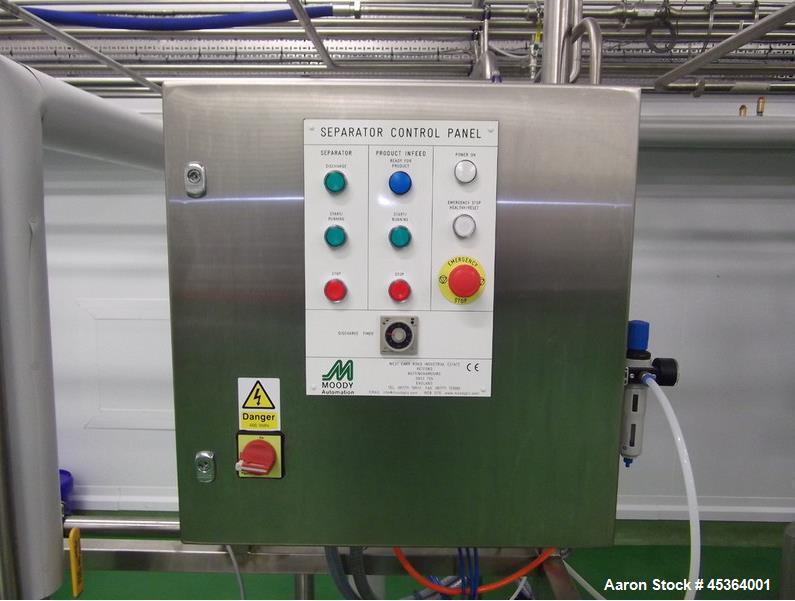 Used Alfa Laval MRPX-410-TGD-74 Desludger Disc Centrifuge. Stainless steel construction (product contact areas), centripetal pump liquid discharge. Including control panel, tools and technical docume...