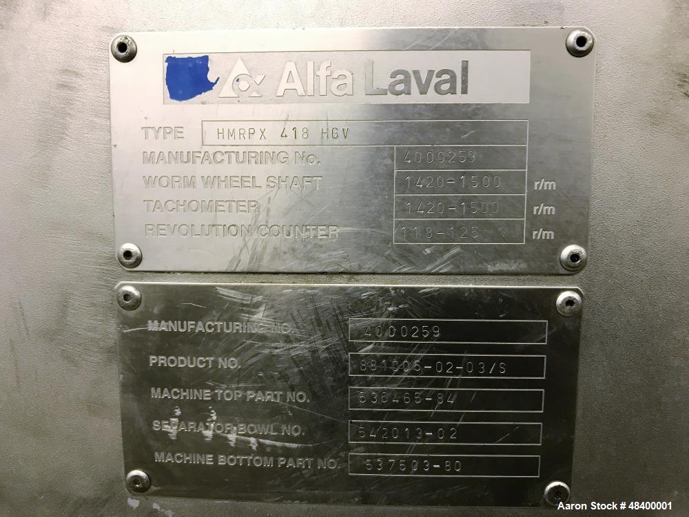 Used Alfa-Laval MRPX-418-HGV-74 Desludger Disc Centrifuge