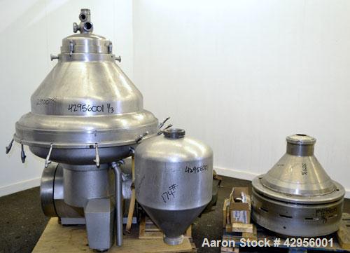 Used Alfa Laval MRPX318TGV-74C/4260-2 centrifuge. 329 Stainless steel construction on product contact areas, direct drive configuration, 30 kw drive motor, 380/3/50. Incl. sludge tank.
