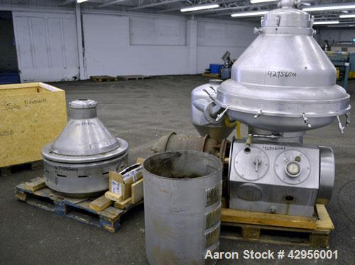 Used Alfa Laval MRPX318TGV-74C/4260-2 centrifuge. 329 Stainless steel construction on product contact areas, direct drive configuration, 30 kw drive motor, 380/3/50. Incl. sludge tank.