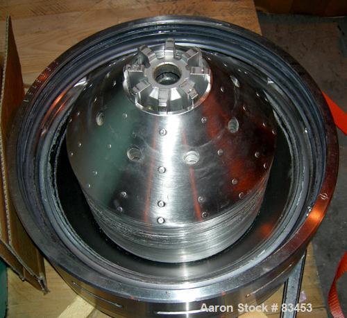 Used Alfa Laval MRPX-410-TGD-74 Desludger Disc Centrifuge. 329 Stainless Steel Construction on Product Contact Areas. Concentrator design, light and heavy phase centripetal pumps, timed solids discha...