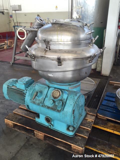 Used Alfa Laval SRPX 610-HGD-14-CGH-50 Desludger Disc Centrifuge. 316 Stainless steel construction (product contact areas), separator design liquid/liquid/solids, bottom feed design, flange drive mot...
