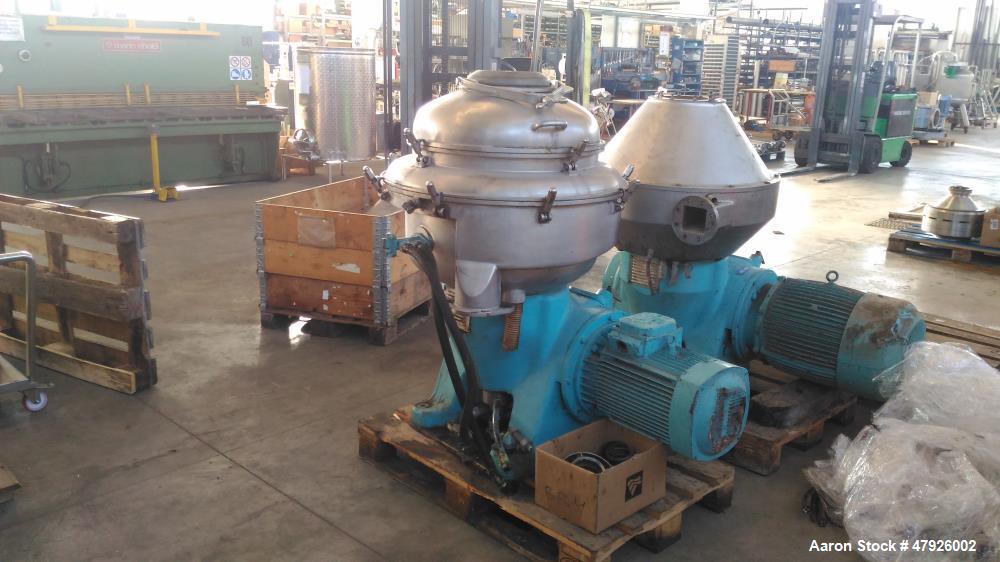 Used Alfa Laval SRPX 610-HGD-14-CGH-50 Desludger Disc Centrifuge. 316 Stainless steel construction (product contact areas), separator design liquid/liquid/solids, bottom feed design, flange drive mot...