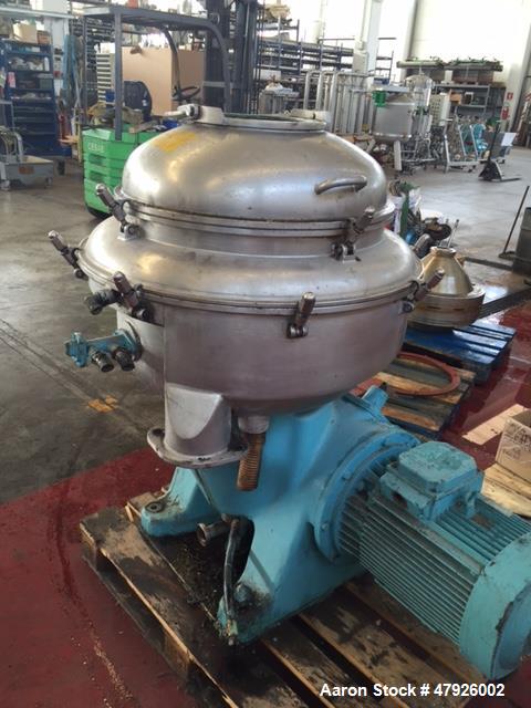 Used Alfa Laval SRPX 610-HGD-14-CGH-50 Desludger Disc Centrifuge. 316 Stainless steel construction (product contact areas), separator design liquid/liquid/solids, bottom feed design, flange drive mot...