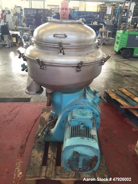 Used Alfa Laval SRPX 610-HGD-14-CGH-50 Desludger Disc Centrifuge. 316 Stainless steel construction (product contact areas), separator design liquid/liquid/solids, bottom feed design, flange drive mot...