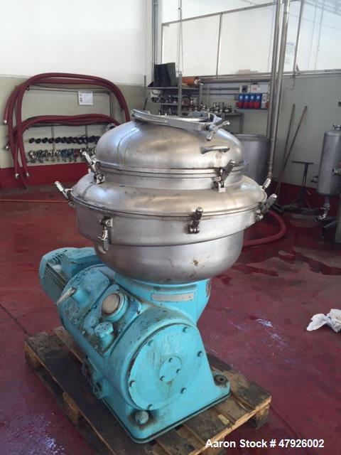 Used Alfa Laval SRPX 610-HGD-14-CGH-50 Desludger Disc Centrifuge. 316 Stainless steel construction (product contact areas), separator design liquid/liquid/solids, bottom feed design, flange drive mot...
