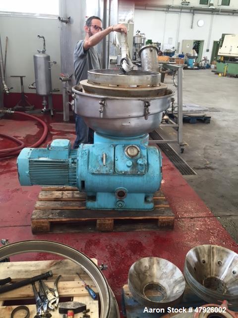 Used Alfa Laval SRPX 610-HGD-14-CGH-50 Desludger Disc Centrifuge. 316 Stainless steel construction (product contact areas), separator design liquid/liquid/solids, bottom feed design, flange drive mot...