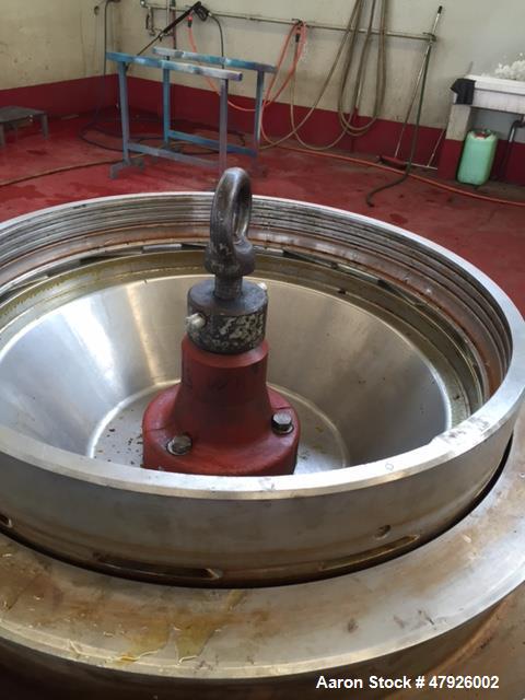 Used Alfa Laval SRPX 610-HGD-14-CGH-50 Desludger Disc Centrifuge. 316 Stainless steel construction (product contact areas), separator design liquid/liquid/solids, bottom feed design, flange drive mot...