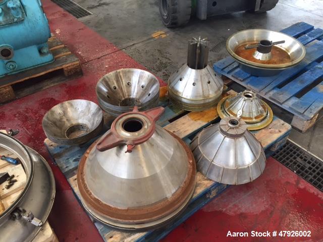 Used Alfa Laval SRPX 610-HGD-14-CGH-50 Desludger Disc Centrifuge. 316 Stainless steel construction (product contact areas), separator design liquid/liquid/solids, bottom feed design, flange drive mot...