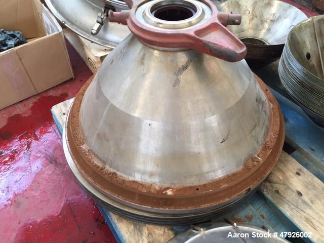 Used Alfa Laval SRPX 610-HGD-14-CGH-50 Desludger Disc Centrifuge. 316 Stainless steel construction (product contact areas), separator design liquid/liquid/solids, bottom feed design, flange drive mot...