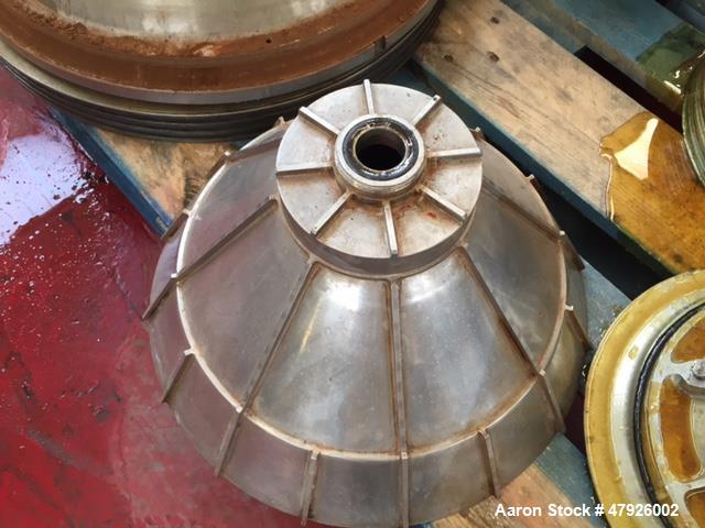 Used Alfa Laval SRPX 610-HGD-14-CGH-50 Desludger Disc Centrifuge. 316 Stainless steel construction (product contact areas), separator design liquid/liquid/solids, bottom feed design, flange drive mot...