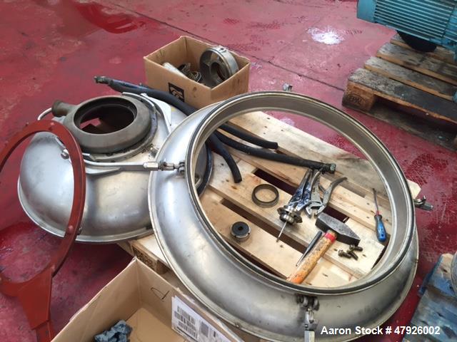 Used Alfa Laval SRPX 610-HGD-14-CGH-50 Desludger Disc Centrifuge. 316 Stainless steel construction (product contact areas), separator design liquid/liquid/solids, bottom feed design, flange drive mot...