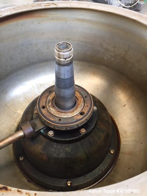 Used Alfa Laval SRPX 610-HGD-14-CGH-50 Desludger Disc Centrifuge. 316 Stainless steel construction (product contact areas), separator design liquid/liquid/solids, bottom feed design, flange drive mot...