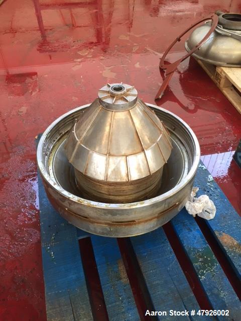 Used Alfa Laval SRPX 610-HGD-14-CGH-50 Desludger Disc Centrifuge. 316 Stainless steel construction (product contact areas), separator design liquid/liquid/solids, bottom feed design, flange drive mot...