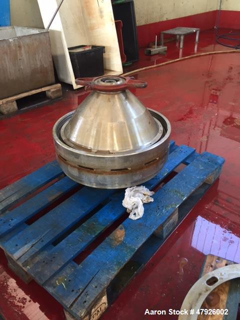 Used Alfa Laval SRPX 610-HGD-14-CGH-50 Desludger Disc Centrifuge. 316 Stainless steel construction (product contact areas), separator design liquid/liquid/solids, bottom feed design, flange drive mot...