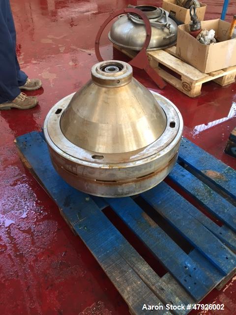 Used Alfa Laval SRPX 610-HGD-14-CGH-50 Desludger Disc Centrifuge. 316 Stainless steel construction (product contact areas), separator design liquid/liquid/solids, bottom feed design, flange drive mot...