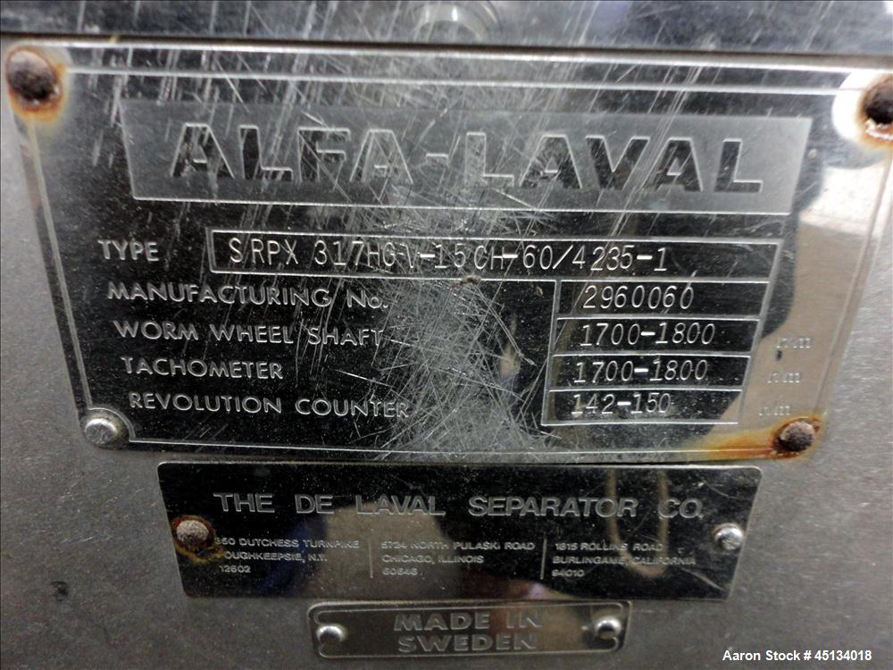 Used Stainless Steel Alfa Laval Desludger Disc Centrifuge, SRPX-317HG V-15CH-60