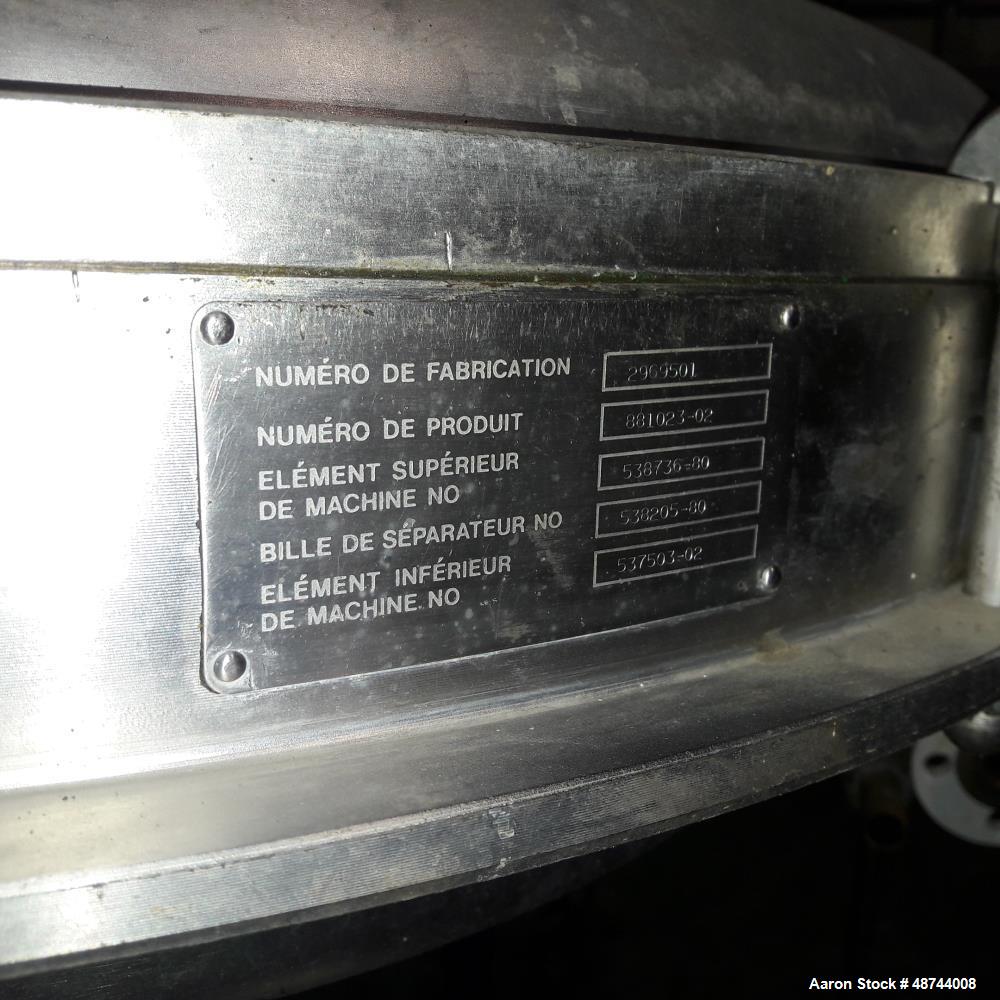 Used Alfa Laval SRPX-417 HGV-14CH Desludger Disc Centrifuge. 316 Stainless steel construction (product contact areas), separator design liquid/liquid/solids. Bottom feed design, flange drive motor, 1...