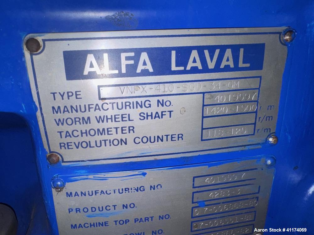 Used – Alfa Laval VNPX 410-SGD-34-GM Desludger Disc Centrifuge – Stainless Steel, Clarifier Design