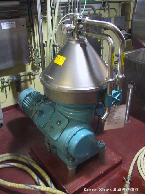 Used Alfa Laval VNPX-510 Desludger Disc Centrifuge. Stainless steel construction on product contact areas, clarifier design, centripetal pump liquid discharge, timed solids discharge, water harness, ...