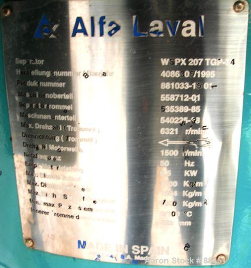 Used Alfa Laval Desludger Disc Centrifuge, Model WSPX-207-TGP-74