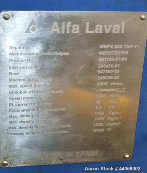 Used Alfa Laval WSPX 303 TGP-71 Desludger Disc Centrifuge Skid Assembly
