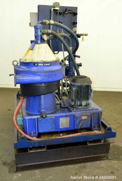 Used Alfa Laval WSPX 307 TGD-71G Desludger Disc Centrifuge. 2205 Stainless steel product contact areas. Separator design (liquid/liquid/solids separation). Maximum bowl speed 8400 rpm. Driven by a 7....