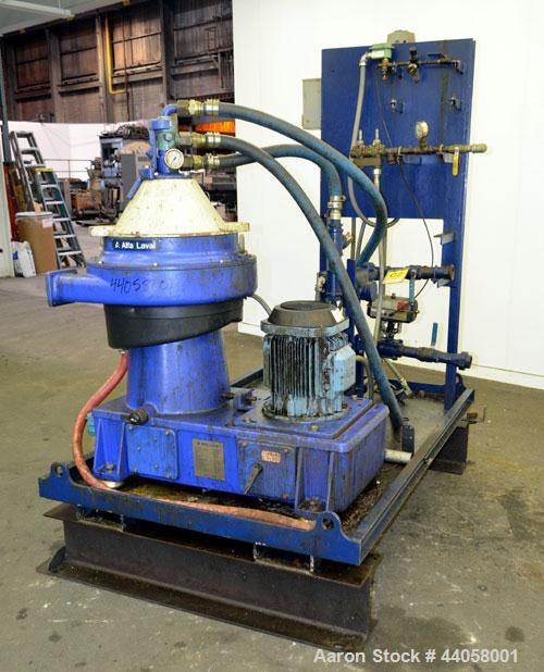 Used Alfa Laval WSPX 307 TGD-71G Desludger Disc Centrifuge. 2205 Stainless steel product contact areas. Separator design (liquid/liquid/solids separation). Maximum bowl speed 8400 rpm. Driven by a 7....