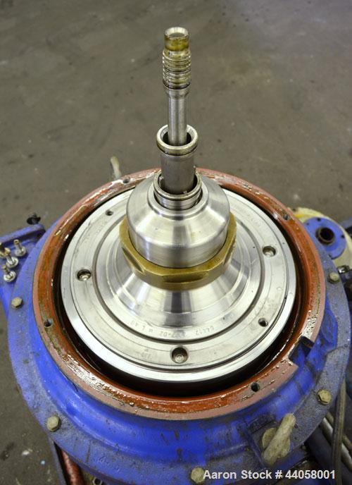 Used Alfa Laval WSPX 307 TGD-71G Desludger Disc Centrifuge. 2205 Stainless steel product contact areas. Separator design (liquid/liquid/solids separation). Maximum bowl speed 8400 rpm. Driven by a 7....