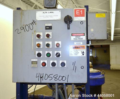 Used Alfa Laval WSPX 307 TGD-71G Desludger Disc Centrifuge. 2205 Stainless steel product contact areas. Separator design (liquid/liquid/solids separation). Maximum bowl speed 8400 rpm. Driven by a 7....
