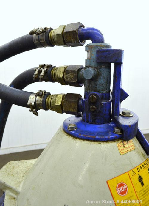 Used Alfa Laval WSPX 307 TGD-71G Desludger Disc Centrifuge. 2205 Stainless steel product contact areas. Separator design (liquid/liquid/solids separation). Maximum bowl speed 8400 rpm. Driven by a 7....